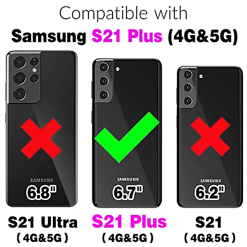 Phone Case for Samsung Galaxy S21 Plus S21+ 5G Wallet Cell Cover with Tempered Glass Screen Protector Wrist Crossbody Strap RFID Blocking Stand Card Holder S21+5G S21plus 21S + S 21 21+ G5 Women Black - color: Black