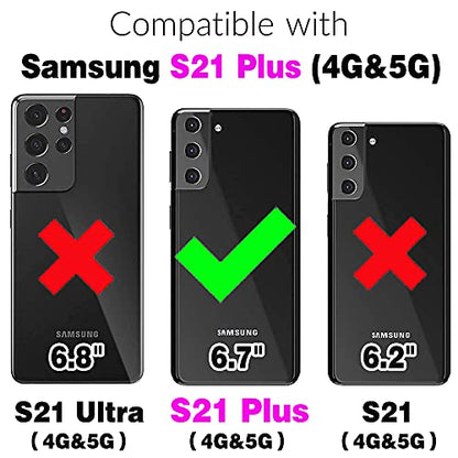 Phone Case for Samsung Galaxy S21 Plus S21+ 5G Wallet Cell Cover with Tempered Glass Screen Protector Wrist Crossbody Strap RFID Blocking Stand Card Holder S21+5G S21plus 21S + S 21 21+ G5 Women Brown - color: Brown