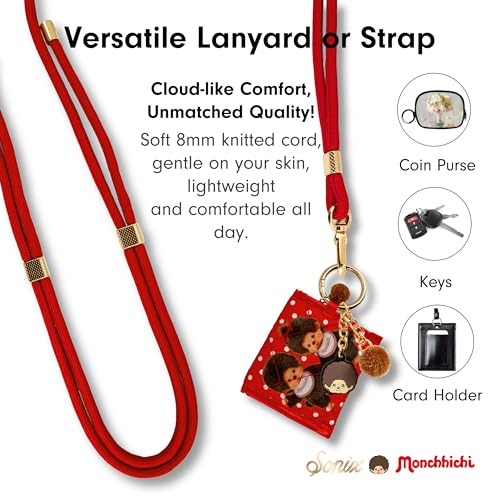 Sonix x Monchhichi | Crossbody Phone Strap with Charms | Adjustable, Universal Cell Phone Rope Strap Lanyard | Red Cord | Monchhichi - color: Monchhichi