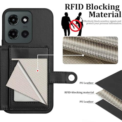 for Moto G 5G 2025 Back RFID Blocking Wallet Case, Black | PU leather, TPU interior, 5 card slots, cash/photo pocket, magnetic clasp, kickstand, 2-layer shockproof, scratch resistant - color: Black
