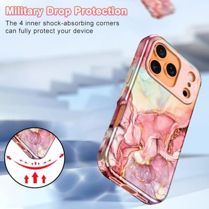 Btscase Compatible with iPhone 17 Pro Case 6.3 Inch 2025,Marble Pattern 3 in 1 Heavy Duty Shockproof Full Body Rugged Hard PC+Soft Silicone Drop Protective Women Girl Phone Cases, Rose Gold - color: A-Rose Gold, size: iPhone 17 Pro