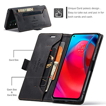 HAII Case for Moto G Stylus 5G 2021,PU Leather Folio Flip Wallet Case with Card Holster Stand Kickstand Magnetic Closure Shockproof Phone Cover for Motorola Moto G Stylus 5G 2021 (Black) - color: Black