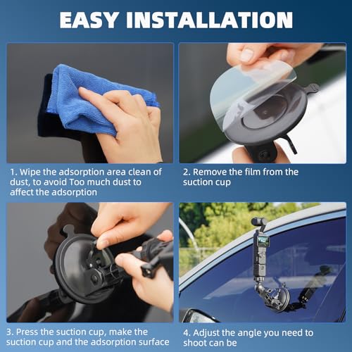BRDRC Pocket 3 4 4P Suction Cup Mount, for Xtra Muse Car Windshield Window Dash Holder Kit with Expansion Adapter for Insta360 X6 X4 X5 Go 3S for GoPro Pocket 3 4 4P Action 6 5 Pro Nano Accessories