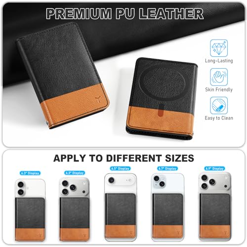 TUCCH Magnetic Card Wallet, 6 Card Holders, Textured Black & Light Brown | RFID Blocking, Compatible with Magsafe, for iPhone 17/17e/16/15/14/13/12 Pro/Pro Max/Plus, Clear ID Window, PU Leather - color: Textured Black & Light Brown
