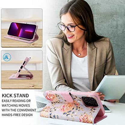UEEBAI Wallet Case for Samsung Galaxy S22 Ultra 5G, PU Leather Case Kickstand RFID Blocking Flip Case Card Slots Wrist Strap Relief Engraved Pattern Magnetic Closure Flower Folio Case, Purple Rose - color: Purple Rose, size: Samsung Galaxy S22 Ultra 5G