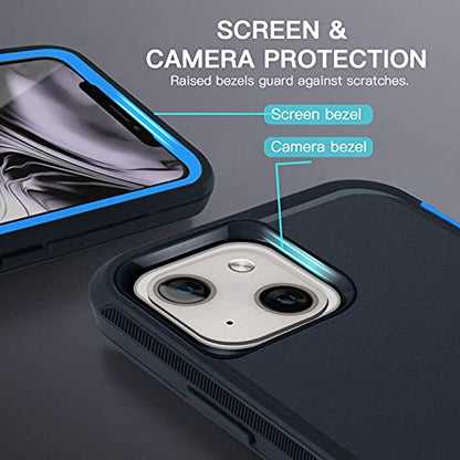 AICase for iPhone 13/iPhone 14 Case with Belt-Clip Holster, Screen Protector, Heavy Duty Protective Phone Case, Military Grade Full Body Protection Shockproof/Dustproof/Drop Proof Rugged(Admiral Blue) - color: Navy Blue with Belt