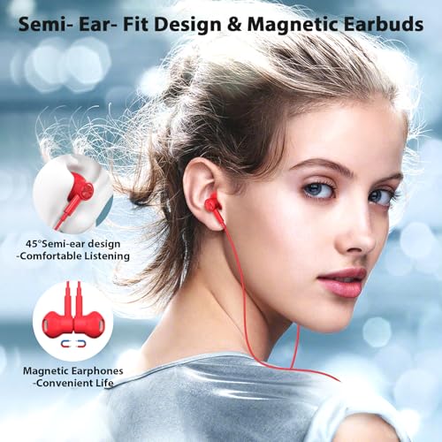 Jelanry Magnetic USB-C Wired Earbuds HiFi Stereo Headphones with Mic, Red - color: Red