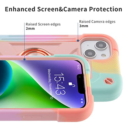 MARKILL Compatible with iPhone 14 Plus Case 6.7 Inch with 360 Degree Rotate Ring Stand, Military Grade Drop Protection Full Body Rugged Heavy Duty Protective Cover for iPhone 14 Plus - color: Rainbow Pink, size: iPhone 14 Plus 6.7"