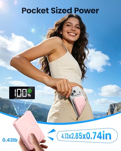 Magnetic Portable Charger, Power Bank Fast Charging 22.5W 10000mAh, Portable Charger with Built in Cable, for Magsafe Battery Pack Compatible with iPhone 17/16/15/14/13/12 Pro/Pro Max, Samsung Pink - color: Pink
