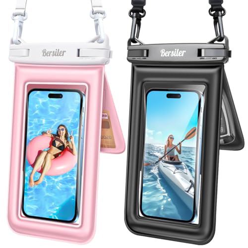 2 Pack Floating Waterproof Phone Pouch, Up to 8.5", Double Space | IPX8, Touchscreen, Waterproof Phone Case Dry Bags for iPhone 17 16 15 Pro Max, Beach Cruise Essentials 2026 - color: Black+Pink