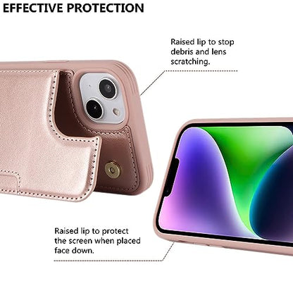 iCoverCase Compatible with iPhone 14 Plus Phone Case with Card Holder, Wallet Case for Women Men RFID Blocking PU Leather Protective Case 6.7 Inch (Rose Gold) - color: Rose Gold