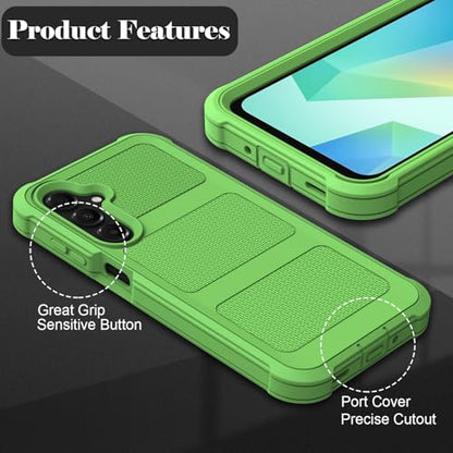 for Samsung Galaxy A16 5G Case with 2 Pack Tempered Glass Screen Protector, [Holster Series] Belt Clip Hard Tough Heavy Duty Rugged Shockproof Protective Cell Phone Case (Green) - color: Green