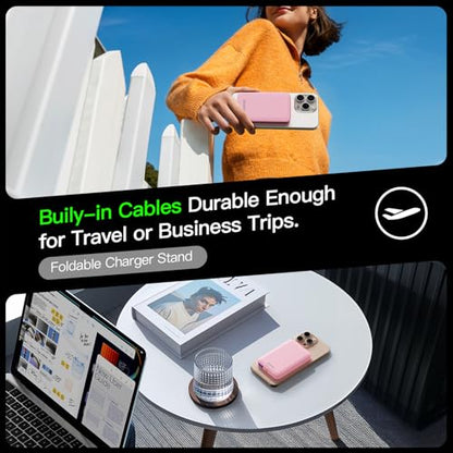 for Magsafe Portable Charger, 5000mAh Slim Wireless Magnetic Power Bank | 20W USB-C Power Delivery,LED Display,Travel Essential for Magsafe Battery Pack Compatible with iPhone 17-12 Series - color: Pink