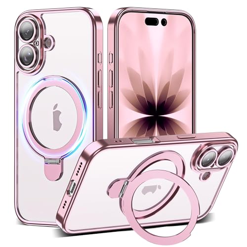 Compatible with iPhone 17 Case with Magnetic Stand [Camera Len Protectors][Compatible with Mag-Safe] Clear Plating Phone Case for iPhone 17 6.3",Rose Gold - color: Rose Gold, size: iPhone 17