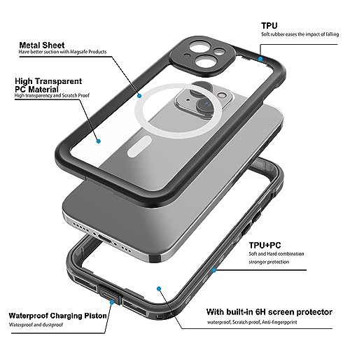 Full Body Case for iPhone 15 Plus 6.7 Inch,Waterproof DirtProof DropProof Snowproof Anti-Scratch Clear Magnetic Rugged Built-in Screen Protector Heavy Protect,Black-Gray - size: iPhone 15 Plus 6.7inch