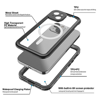 Full Body Case for iPhone 15 Plus 6.7 Inch,Waterproof DirtProof DropProof Snowproof Anti-Scratch Clear Magnetic Rugged Built-in Screen Protector Heavy Protect,Black-Gray - size: iPhone 15 Plus 6.7inch