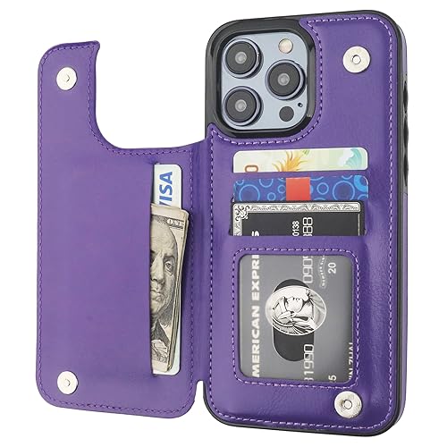 ONETOP for iPhone 15 Pro Max Wallet Case with Credit Card Holder,Purple | Kickstand,ID/Cash Holder,Case Wallet with Card Slots,Double Magnetic Clasp,Durable PU Leather Shockproof Cover for Women Men - color: Purple