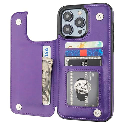 ONETOP for iPhone 15 Pro Max Wallet Case with Credit Card Holder,Purple | Kickstand,ID/Cash Holder,Case Wallet with Card Slots,Double Magnetic Clasp,Durable PU Leather Shockproof Cover for Women Men - color: Purple