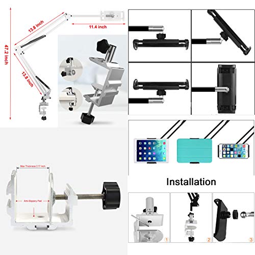Heavy Duty Phone/Tablet Metal Holder Universal Mobile Cell Smartphone Mount Lazy Bracket 360° Rotation Gooseneck Clamp Stand Flexible Long Arm (Black, 3-Section) - color: Black, size: 3-Section