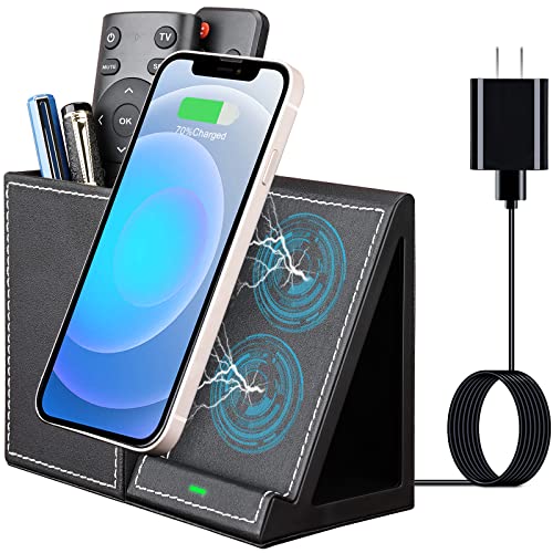 Wireless Charger with Desk Organizer, Wireless Charging Station for iPhone 13/13 Pro Max/13 Pro/12 Series/11/XS Max/XR/X/8Plus/SE 2, Wireless Charging Stand with Leather… (Black S) - color: Black S