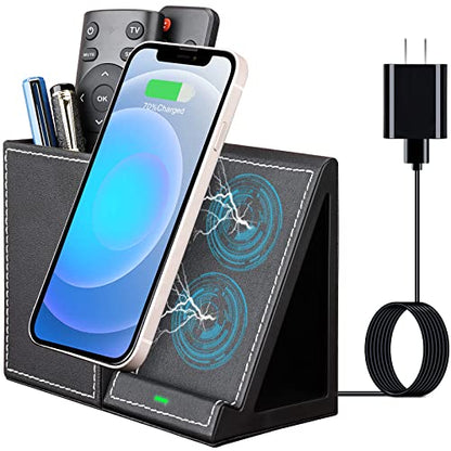 Wireless Charger with Desk Organizer, Wireless Charging Station for iPhone 13/13 Pro Max/13 Pro/12 Series/11/XS Max/XR/X/8Plus/SE 2, Wireless Charging Stand with Leather… (Black S) - color: Black S