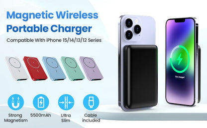 Magnetic Portable Charger Power Bank,Slim 5500mAh LCD Display Wireless Portable Charger,PD USB-C in&Out Travel Essentials Battery Pack Compatible with Magsafe,iPhone 17/16/15 Pro/14/13/12 Series