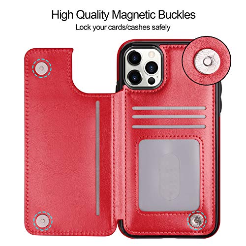HianDier Wallet Case Compatible with iPhone 12 Pro MAX Case 5G 6.7-inch Slim Protective with Credit Card Slot Holder Flip Folio Soft PU Leather Magnetic Closure Cover, Red - color: Red