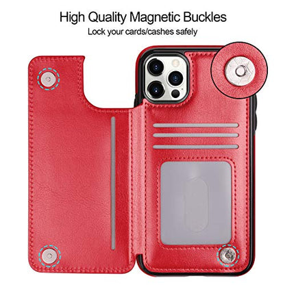 HianDier Wallet Case Compatible with iPhone 12 Pro MAX Case 5G 6.7-inch Slim Protective with Credit Card Slot Holder Flip Folio Soft PU Leather Magnetic Closure Cover, Red - color: Red