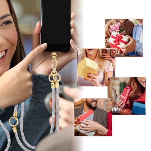 Crystal Phone Strap Crossbody and Wrist Lanyard, Anti Theft Layered & Wrist Strap Cell Phone Neck for Women - color: Light Grey