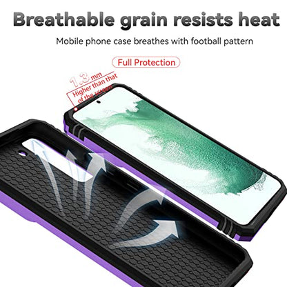 for Samsung Galaxy S22 Case with Camera Lens Cover HD Screen Protector, Dual Layer Military-Grade Drop Tested Magnetic Ring Holder Kickstand Protective Phone Case for Samsung Galaxy S22 5G (Purple) - color: Purple with camera cover Military-Grade 2nd gen