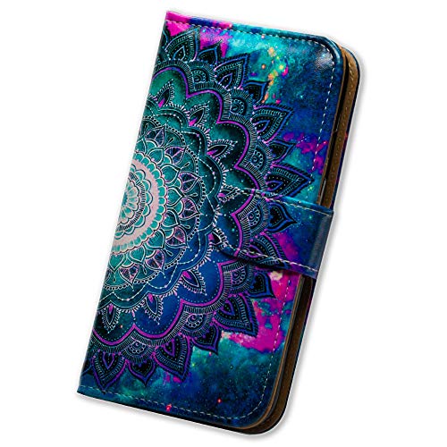 Bcov Case for iPhone 14 Pro, Mandala Flower Space Leather Flip Phone Case Wallet Cover with Card Slot Holder Kickstand for iPhone 14 Pro - color: Mandala Flower Space