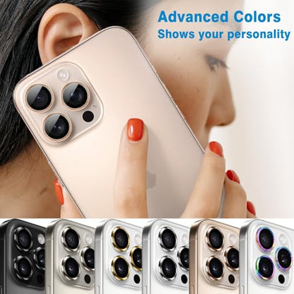 Designed for iPhone 16 Pro and 16 Pro Max Camera Lens Protector, Metal Lens Cover 9H Tempered Glass Camera Cover Anti Scratch Shockproof Screen Protector - color: Desert