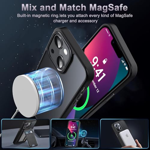 Newfuture Magnetic for iPhone 13/iPhone 14 Case Matte Shockproof, Black | Military Drop Protection, Slim Matte Anti-Fingerprint, Compatible with Magsafe, Camera Guard, Translucent Protective Cover - color: Black, size: iPhone 13/iPhone 14 6.1inch