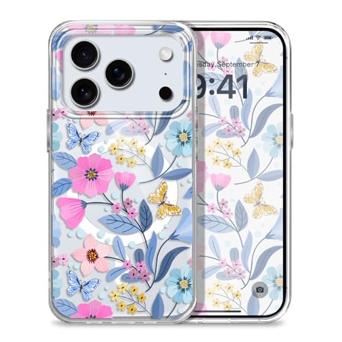 for iPhone 17 Pro Case, Ultra Thin Magnetic Hard Clear Compatible with MagSafe for iPhone 17 Pro Phone Cover 6.3 inch, Purple Flowers - color: Purple Flowers, size: for iPhone 17 Pro