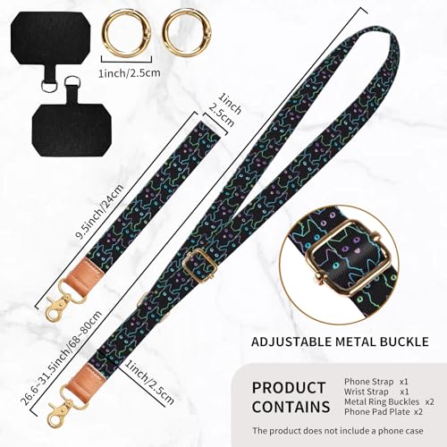 Phone Lanyard Crossbody Wrist Strap, Universal Adjustable Neck Strap for Phone Case Keys ID Badges, Travel Essential - color: Cute Black Cats