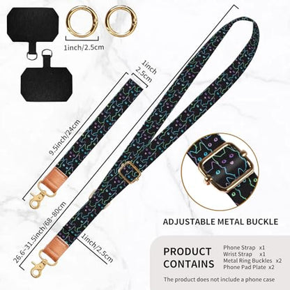 Phone Lanyard Crossbody Wrist Strap, Universal Adjustable Neck Strap for Phone Case Keys ID Badges, Travel Essential - color: Cute Black Cats