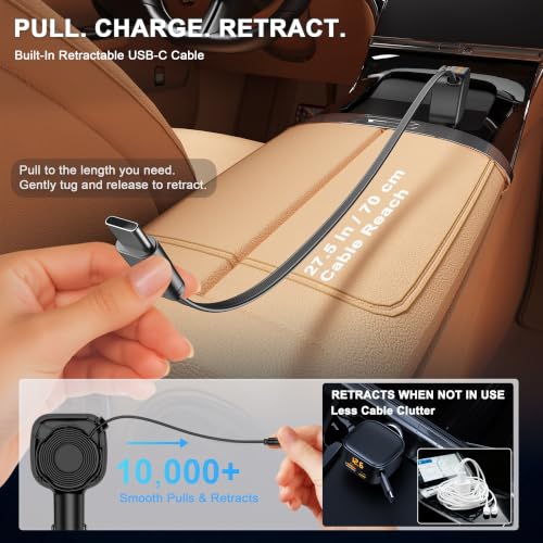 93W Retractable Car Charger USB C, Compact 3-Port Fast Charging