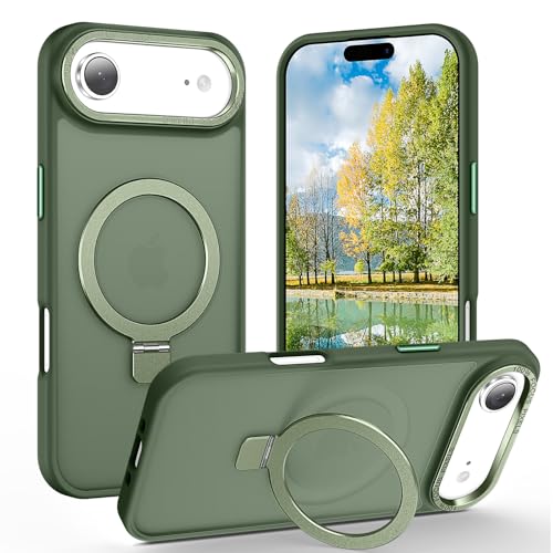 Magnetic for iPhone Air Case with Ring Stand, Midnight Green | Invisible Magnetic Kickstand, 10FT Drop Protection Shockproof, Velvety Touch, Slim Translucent Matte Back - color: Midnight Green, size: Iphone Air 6.5 inches
