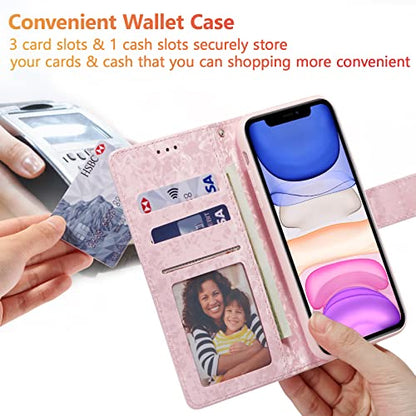 UEEBAI Wallet Case for iPhone 12/iPhone 12 Pro 6.1 inch, PU Leather Wallet Kickstand RFID Blocking Flip Case Card Slots Wrist Strap Relief Engraved Pattern Magnetic Closure Folio Cover, Yellow Daisy - color: Yellow Daisy, size: iPhone 12/iPhone 12 Pro 6.1