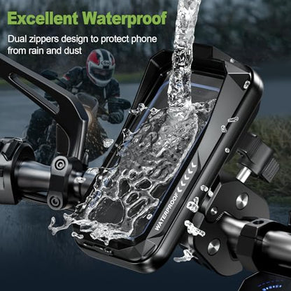 HUANLANG Motorcycle Phone Mount Waterproof Bike Phone Holder 360° Adjustable Anti-Shake Bike Phone Bag with Touchscreen Sun Visor,Universal Cell Phone Holder Suitable for 4.7"-7.0" Smartphone