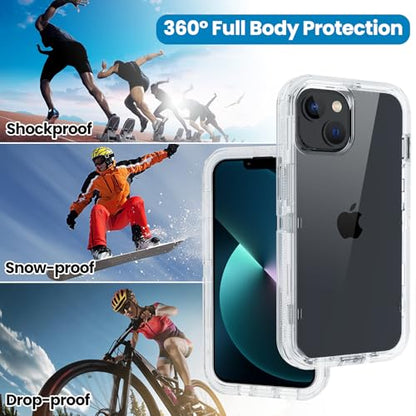 for iPhone 13 Case with 2 Screen Protector,Shockproof Drop Protection Full Body Heavy Duty 3 Layer Military Rugged Durable Phone Cover for Apple iPhone 13 6.1" (Clear) - color: Clear