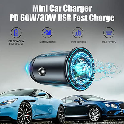 Ankuee USB-C Car Charger, PD 60W and QC3.0 30W