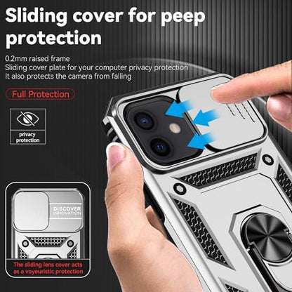 for iPhone 12 Mini Case with Camera Lens Cover HD Screen Protector, Dual Layer Military Grade Drop Protection Magnetic Ring Holder Kickstand Protective Phone Case for iPhone 12 Mini 5.4 inch (Silver) - color: Silver with camera cover Military-Grade 2nd ge