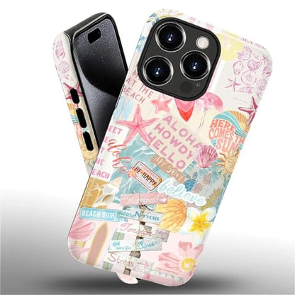 Case Compatible with iPhone 16 Pro Max, Cute Dual Layer Hybrid Phone Cover, Military Grade Drop Protection, Aesthetic Shockproof Phone Case for Women Girls, Pastel Pink Summer Collage - color: Pastel Pink Summer Collage, size: Iphone 16 Pro Max