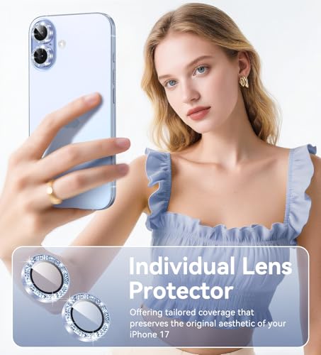 Matekxy for iPhone 17 Camera Lens Protector Glitter Individual Cover - color: Mist Blue