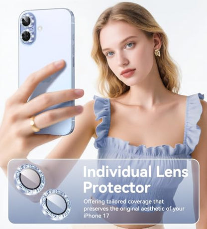 Matekxy for iPhone 17 Camera Lens Protector Glitter Individual Cover - color: Mist Blue