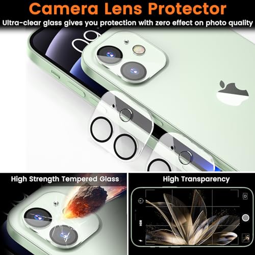 Lesakit 3+3 Pack Privacy Screen Protector for iPhone 12 6.1-Inch with 3 Pack Camera Lens Protector, Anti Spy Tempered Glass Film 9H Hardness Bubble Free Case Friendly - size: iPhone 12