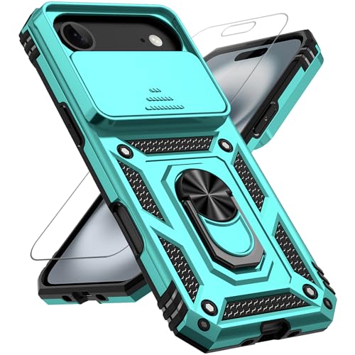 for iPhone Air Case, with Slide Camera Cover HD Screen Protector [Military Grade 16ft. Drop Tested] Ring Holder Kickstand Protective Phone Case for Apple iPhone Air 2025, Mint - color: Mint w/ Slide Camera 2nd gen. Military Grade