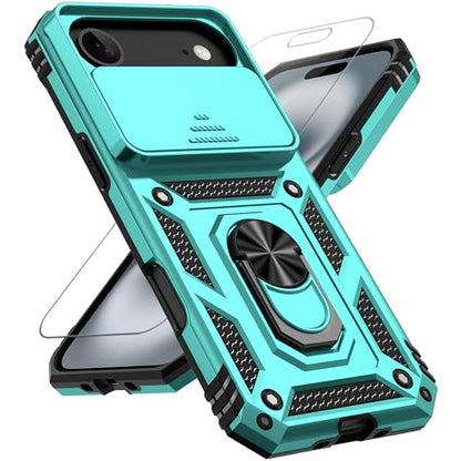 for iPhone Air Case, with Slide Camera Cover HD Screen Protector [Military Grade 16ft. Drop Tested] Ring Holder Kickstand Protective Phone Case for Apple iPhone Air 2025, Mint - color: Mint w/ Slide Camera 2nd gen. Military Grade