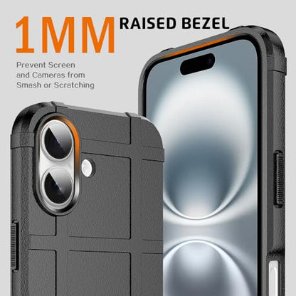 Rugged Shield 8ft Drop Proof TPU Thick Armor Tactical Protective Case Compatible with iPhone 16 (6.1 inches) - Dark Black - color: Dark Black, size: iPhone 16